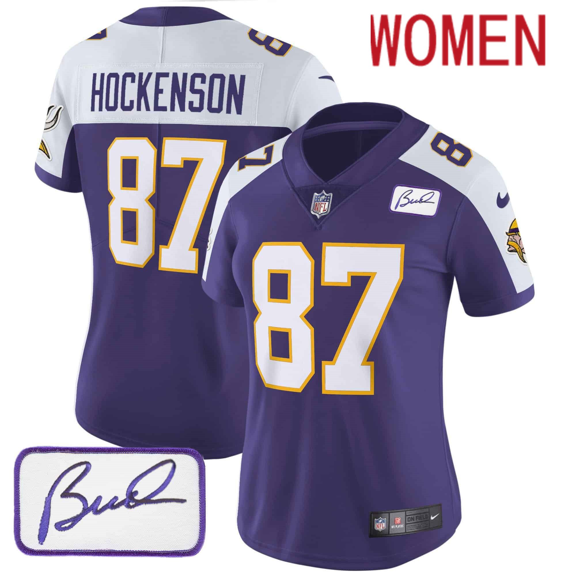 Women Minnesota Vikings #87 Hockenson Purple 2024 Nike Bud Grant Patch Classic Limited NFL Jersey style 2